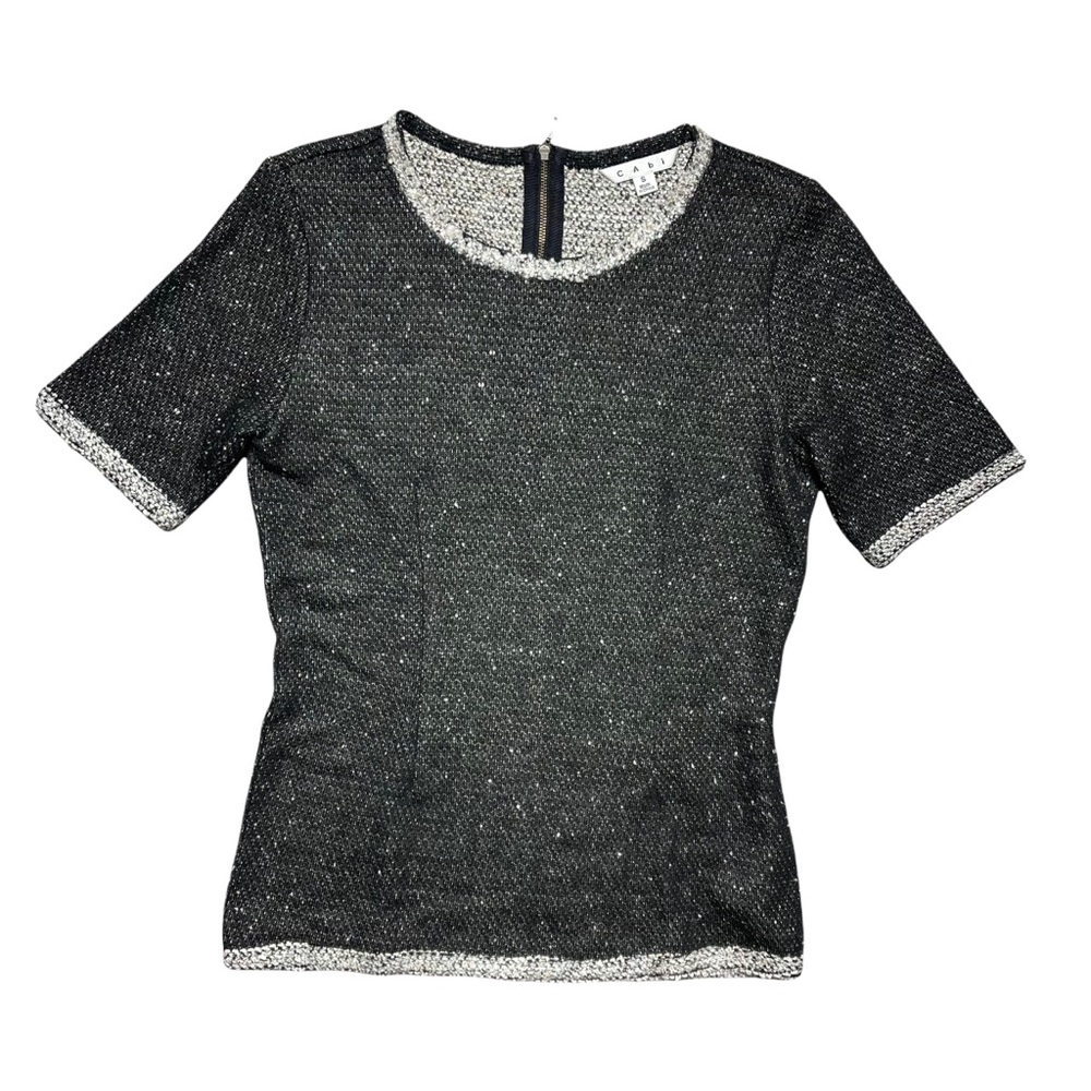 CAbi Charcoal Gray Tweed Short Sleeve Blouse S